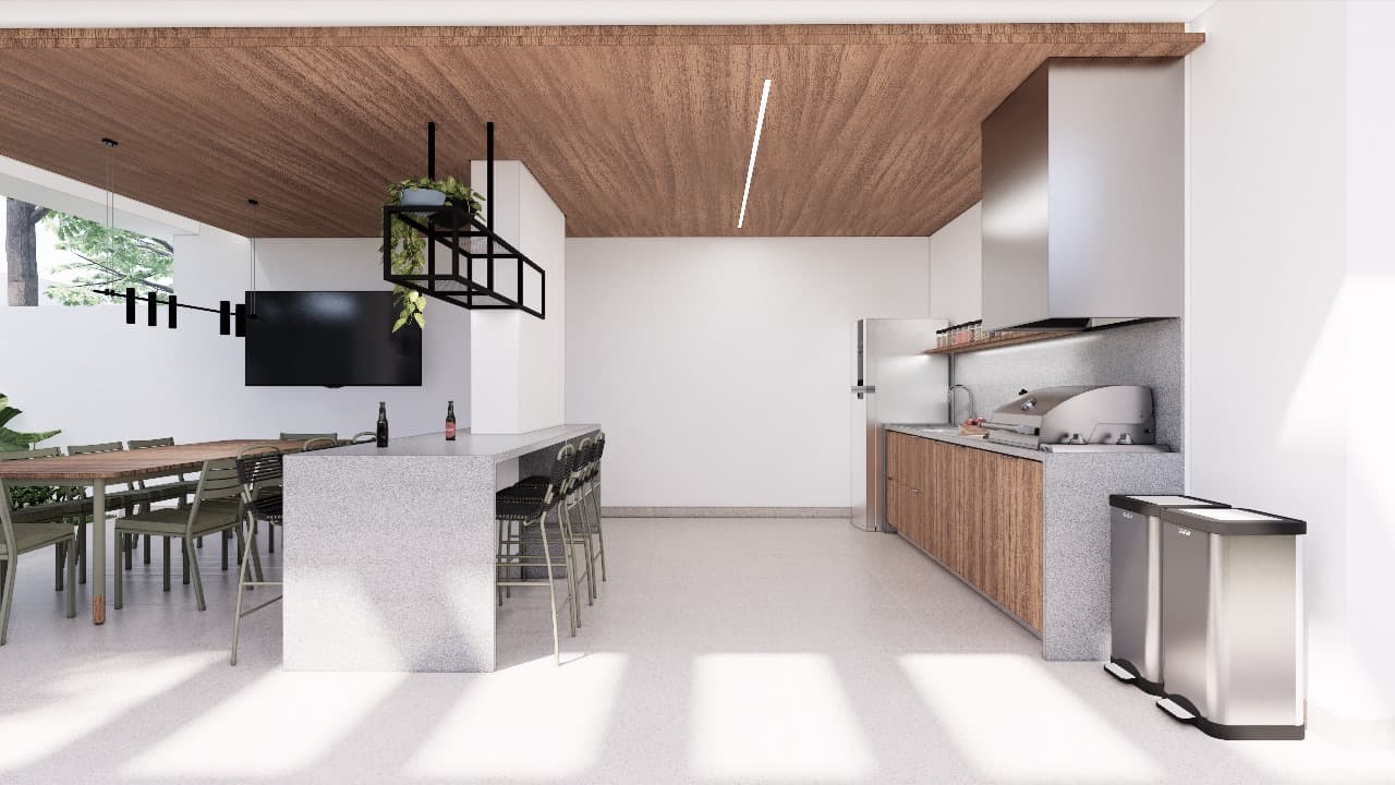 Área de lazer studio Skyline 520 — espaço gourmet, rooftop e áreas de convivência 6