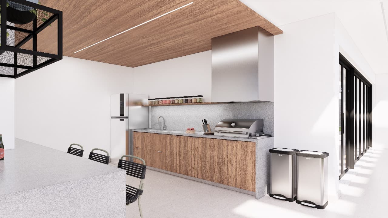 Área de lazer studio Skyline 520 — espaço gourmet, rooftop e áreas de convivência 7
