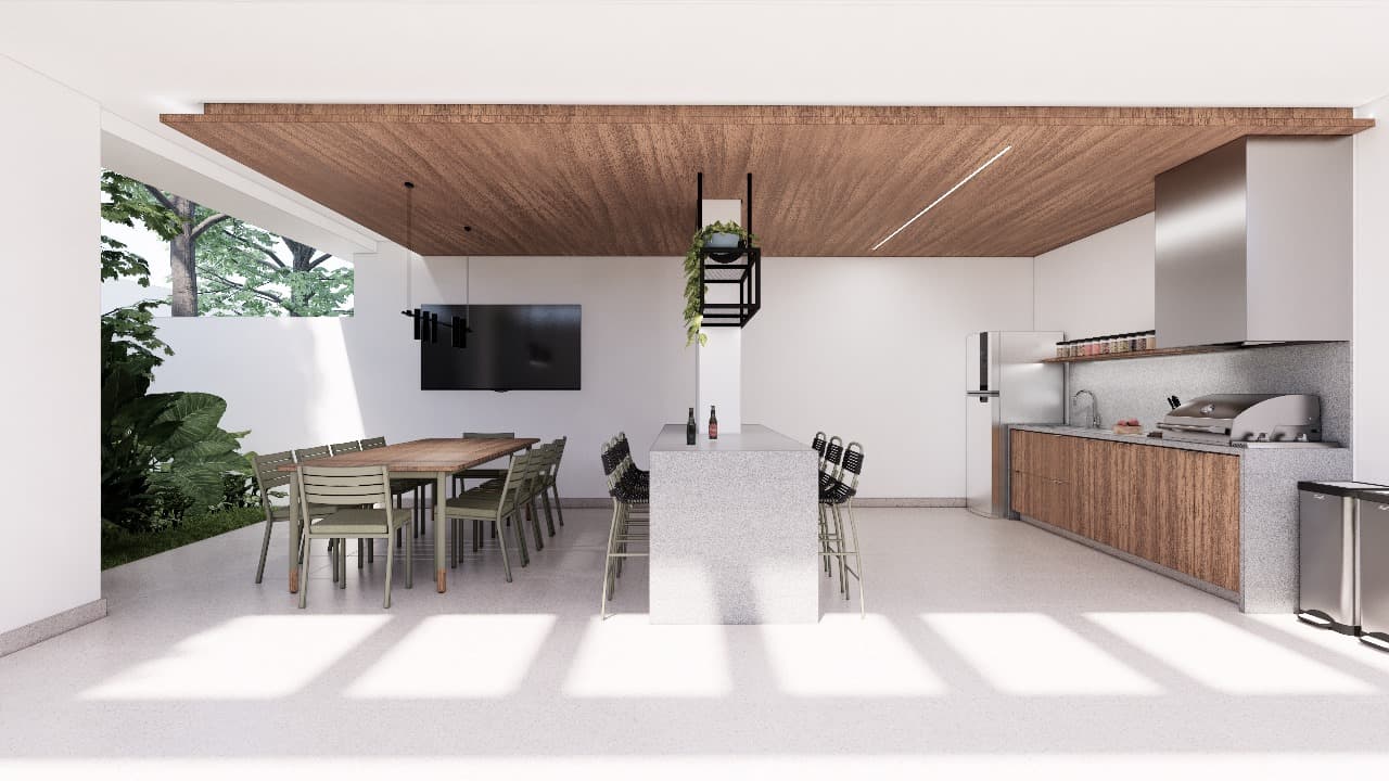 Área de lazer studio Skyline 520 — espaço gourmet, rooftop e áreas de convivência 8
