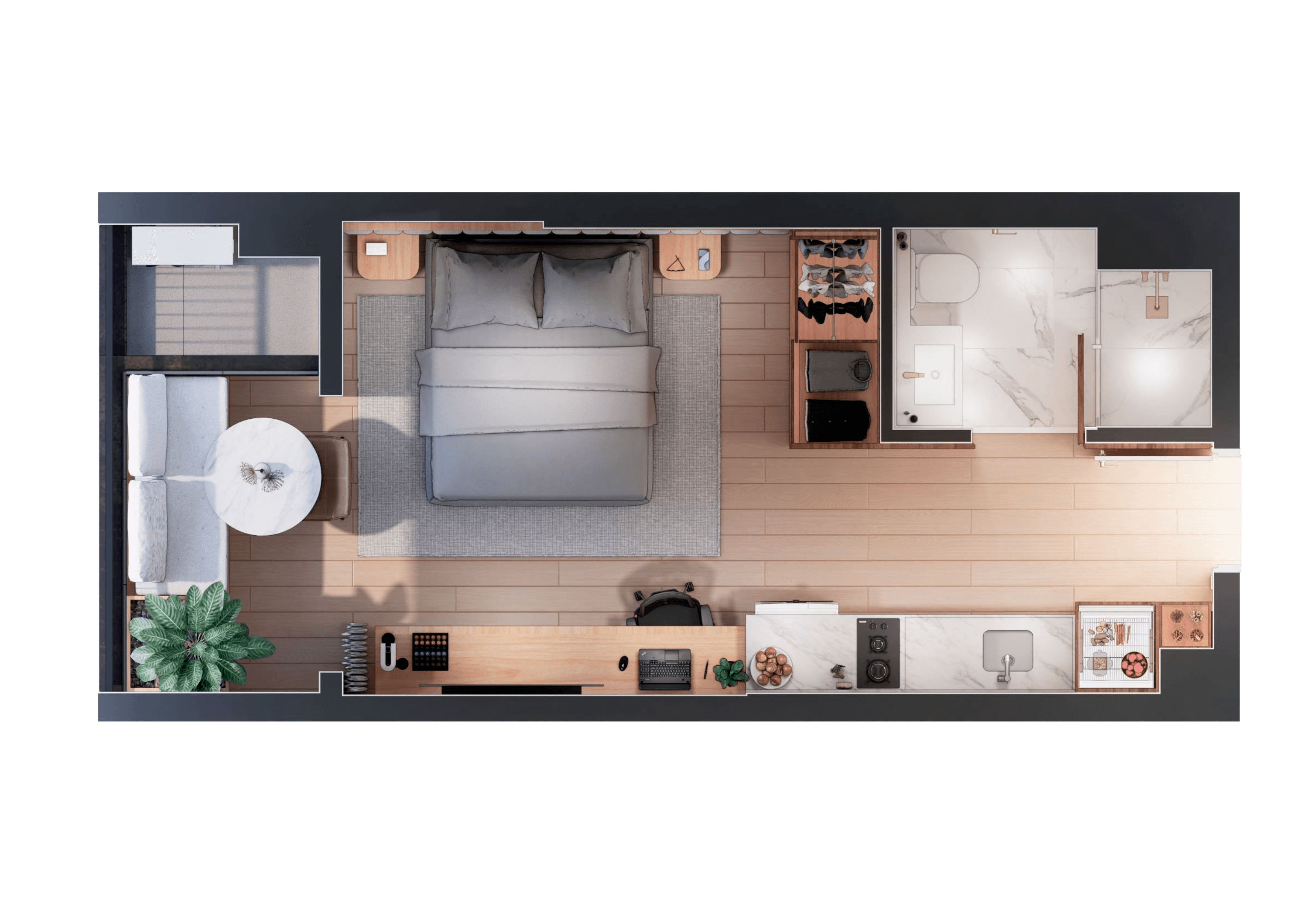 Studio 28,84m² com Terraço Integrado