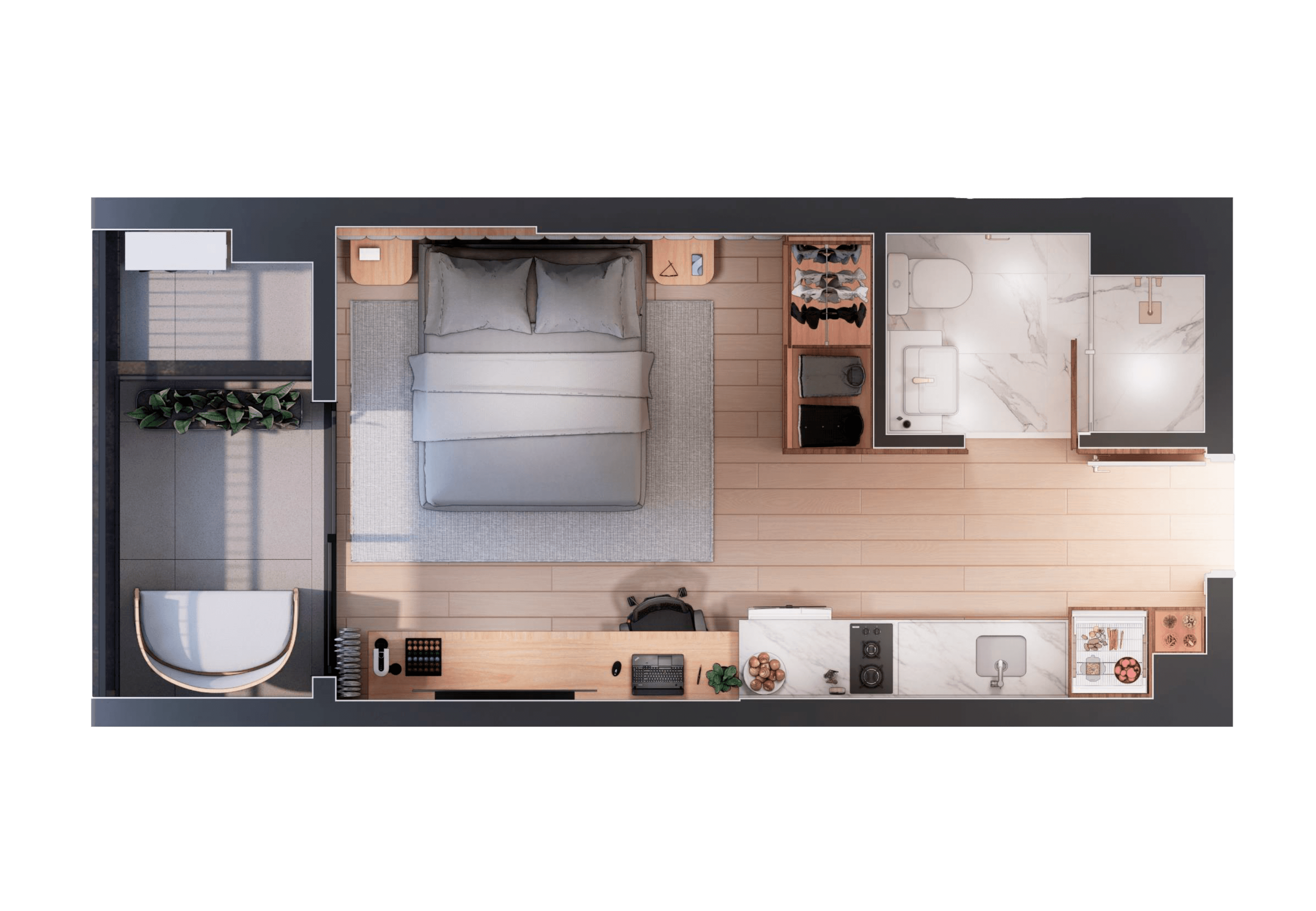 Studio 28,84m² com Terraço
