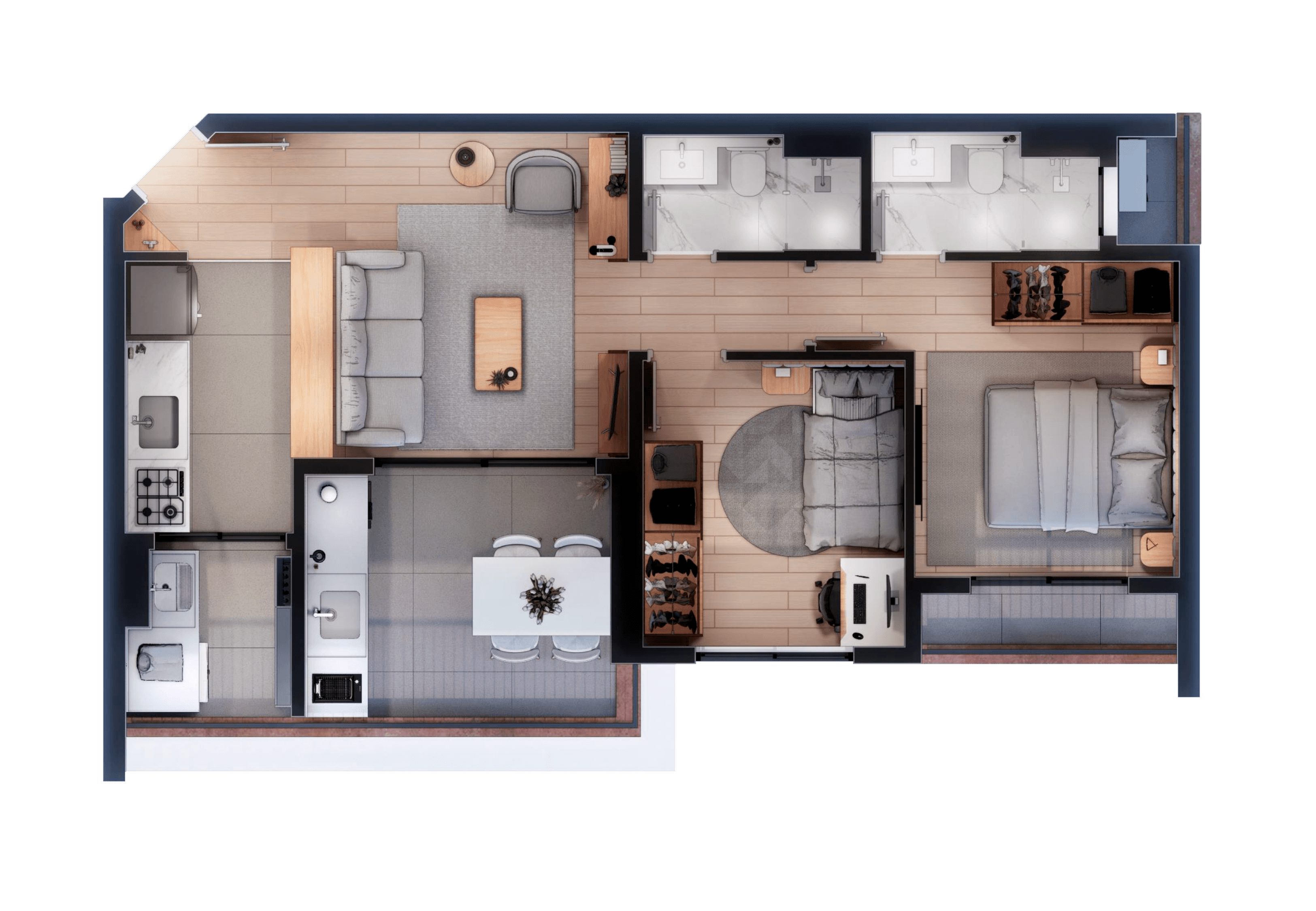 Apartamentos 61,67m² - Terraço Gourmet