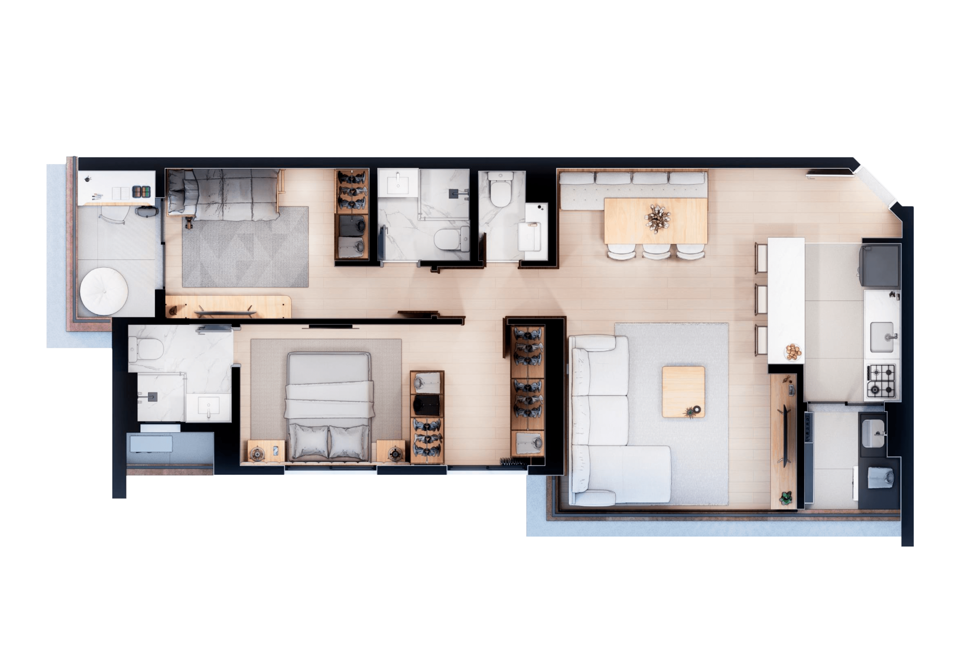 Apartamentos 80,20m² - Living Integrado